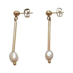 14K Yellow Gold Dangle Pearl Earrings #21949